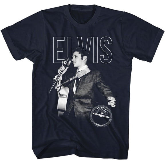 Elvis Presley Sun Records On The Mic Navy Adult T-Shirt 2Xlt