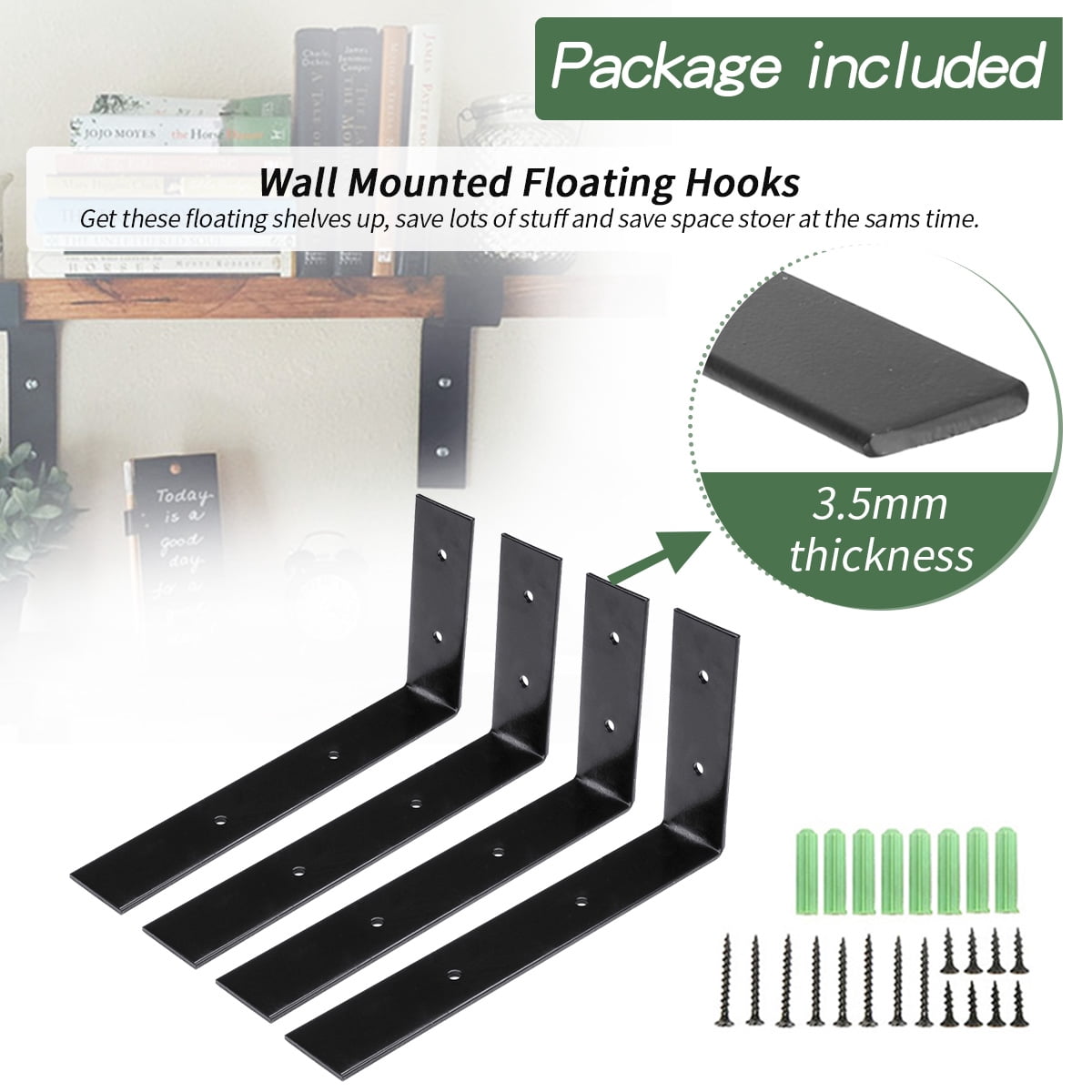 4Pcs Heavy Duty Iron Shelf Brackets for Wall,  L Shaped Metal Shelving Bracket Supports