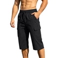 thumbnail image 2 of Men's Cargo Shorts Below Knee Capri Pants Quick Dry Lightweight Casual Summer Bottoms Elastic Waist Drawstring with Multi-Pockets for Hiking Outdoor Fishing Workout Golf, 2 of 9