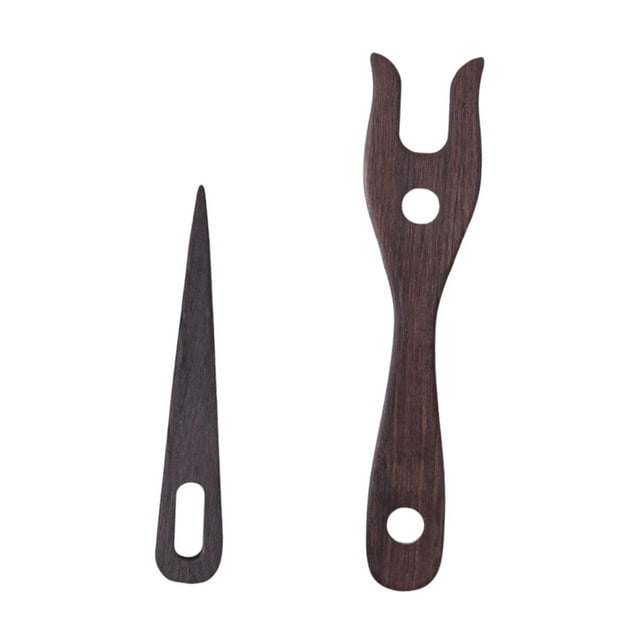 GUOOL 2 Pieces Knitting Fork and Eye Needle Kit Braid Wood Lucet Fork Braided Tool Deep Brown