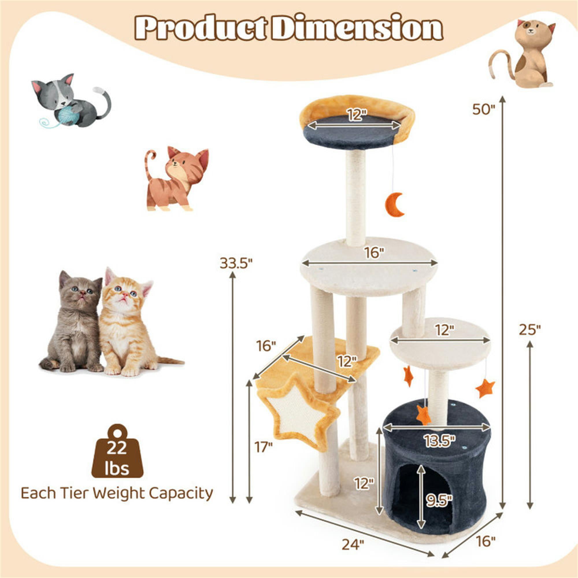 Kadyn 50" Cat Tree Tower for Indoors Cats, Cute Kitty Condo with Scratching Post and Pad, Multi-Level Activity Climbing Furniture for Medium Cats, Beige