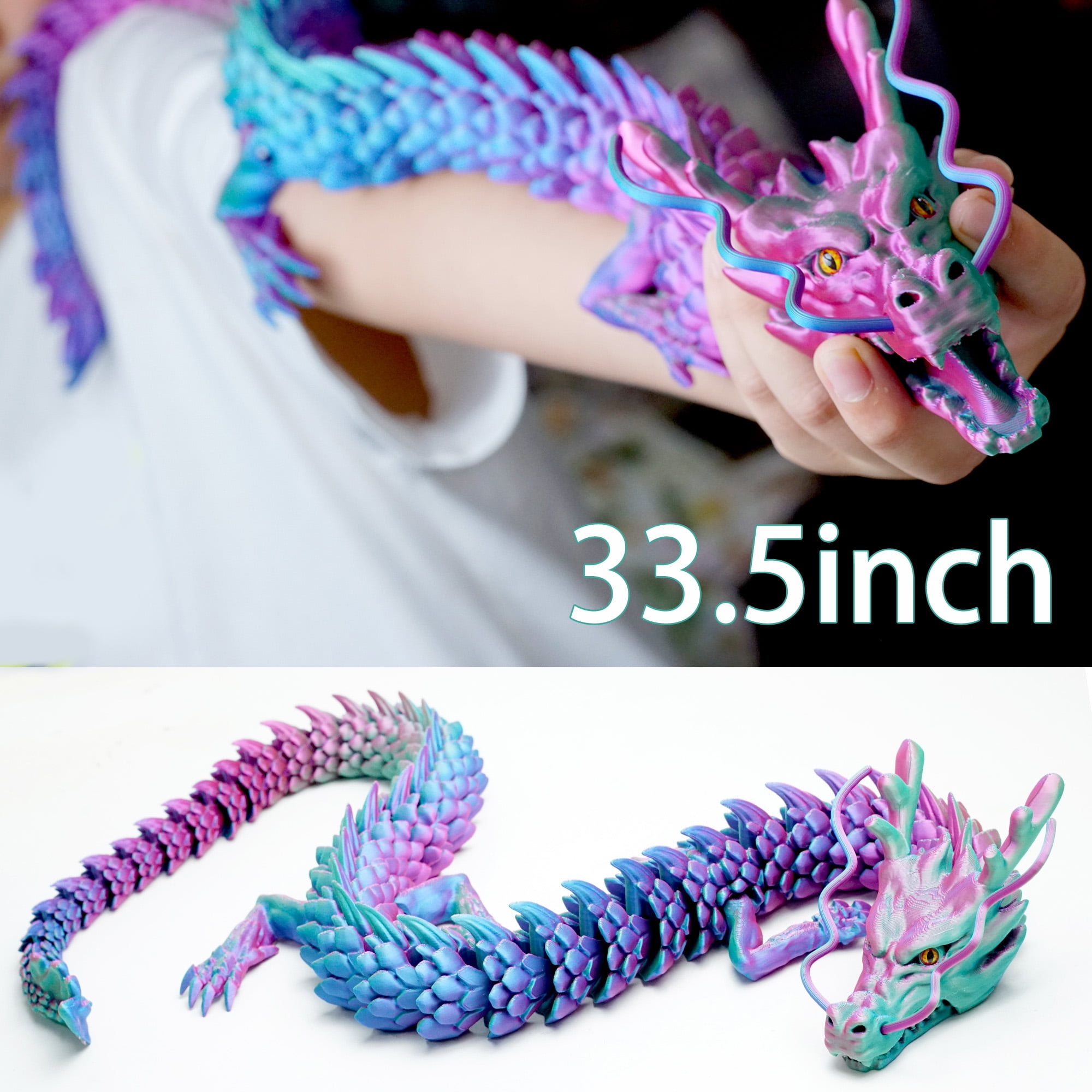 33.5inch Super Large 3D Printed Dragon Models,Flexible Joint Animal lacertid Figurines, 3D Printing Stuff Cheap,Stress Relief, Fidget restlessness, ADHD Toys, Surprise Fantasy Gifts