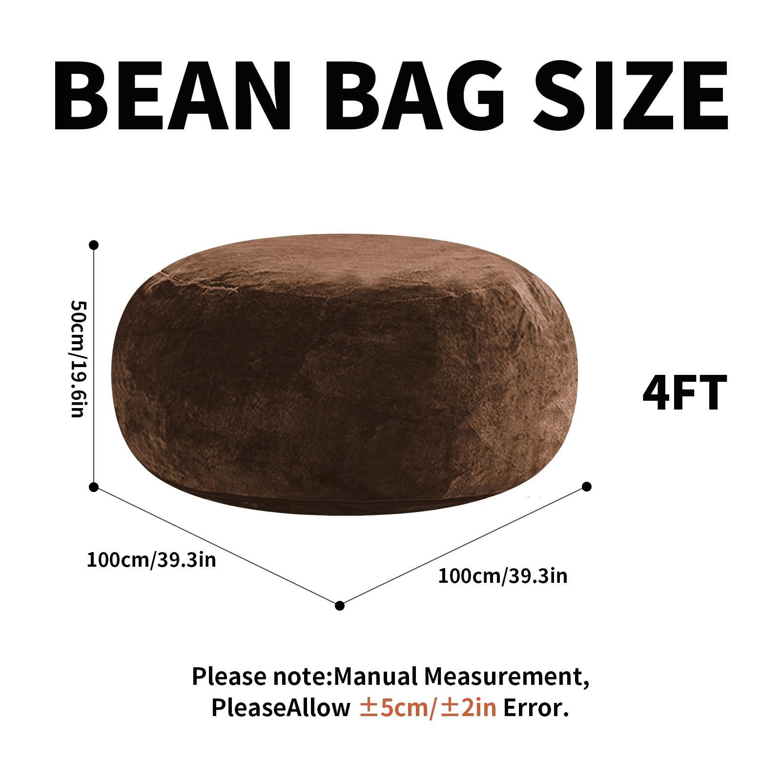 Hommoo 4FT Bean Bag Chair, Memory Foam Filling Soft Sofa with Flannel Cover, Round Sofa for Living Room, Bedroom, College Dorm, Coffee