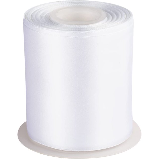 GFDYREE 4" Inch Double Faced Satin Ribbon White Solid Polyester Craft Ribbon - 25 Yards Perfect for Gift Wrapping, Crafts, Wreath, Wedding Party Ceremony Decoration, Floral Arrangement, Sewi
