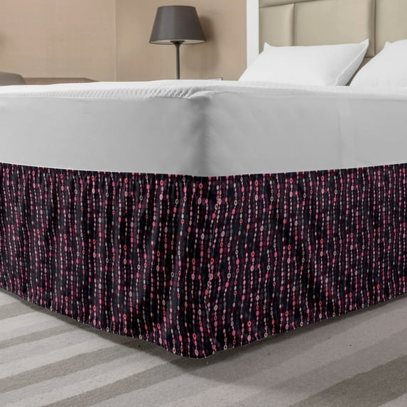 Geometric Bed Skirt, Abstract Pastel Toned Lines with Circles Traditional Motifs of Cultures, Elastic Bedskirt Dust Ruffle Wrap Around for Bedding Decor, 4 Sizes, Multicolor, by Ambesonne