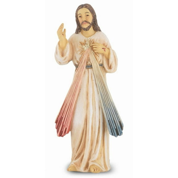 Hand Painted Resin Divine Mercy Statue with Prayer Card, 4 Inch