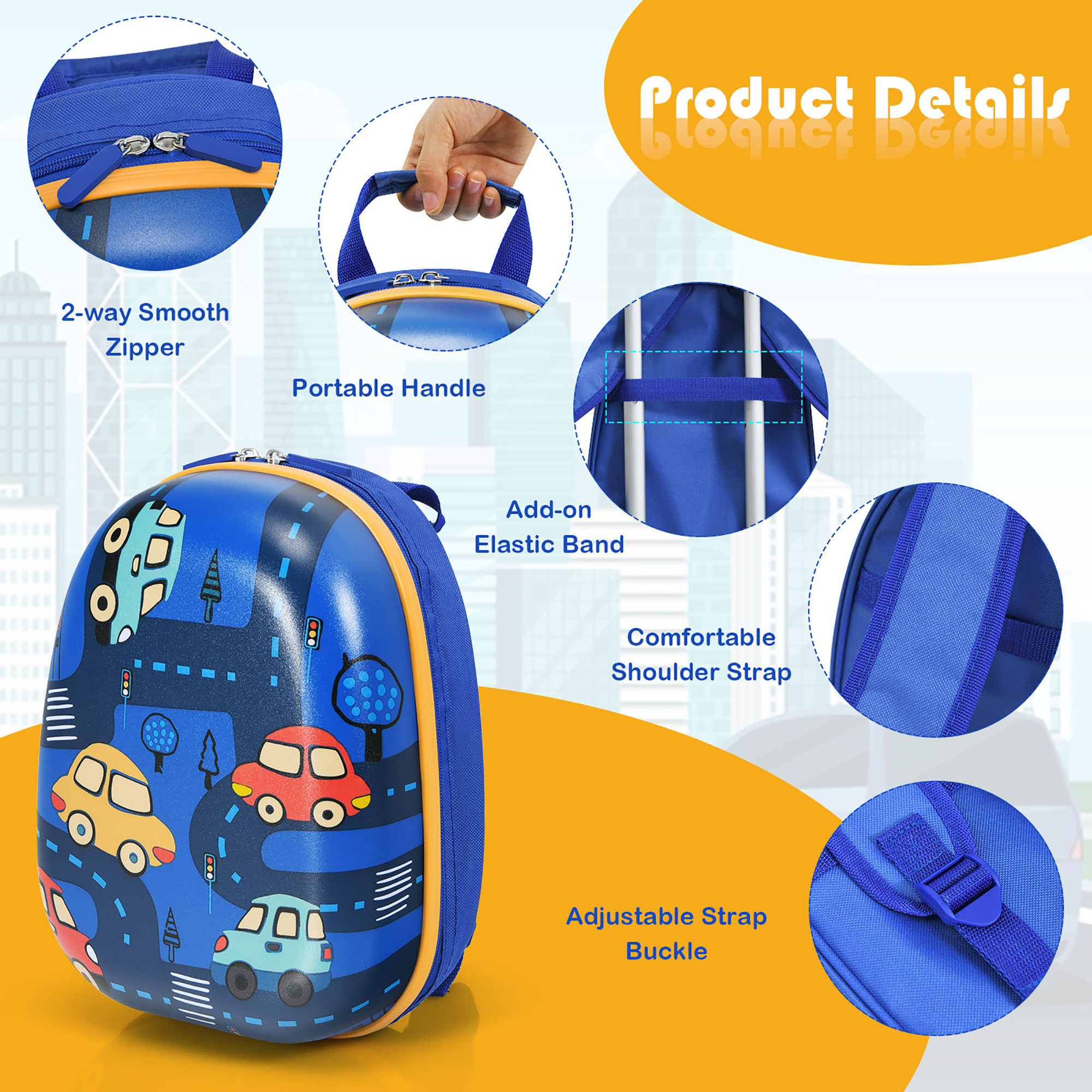 Costway 2PC Kids Carry On Luggage Set 12'' Backpack & 18'' Rolling Suitcase for Travel