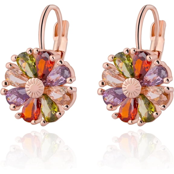 Gold Plated Flower Earrings Birthstone Leverback Earrings Hypoallergenic Vintage Floral Earrings for Women Trendy