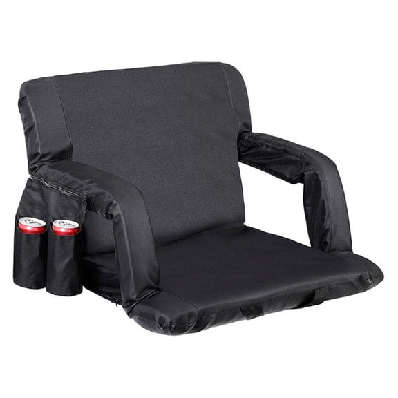 Folding Stadium Seats - 25" Extra-Wide Seat with Back Support, 6 Reclining Positions, Adjustable Armrests, Padded Cushion, Waterproof Design, Ideal for , Camping, Sports Events, Straps