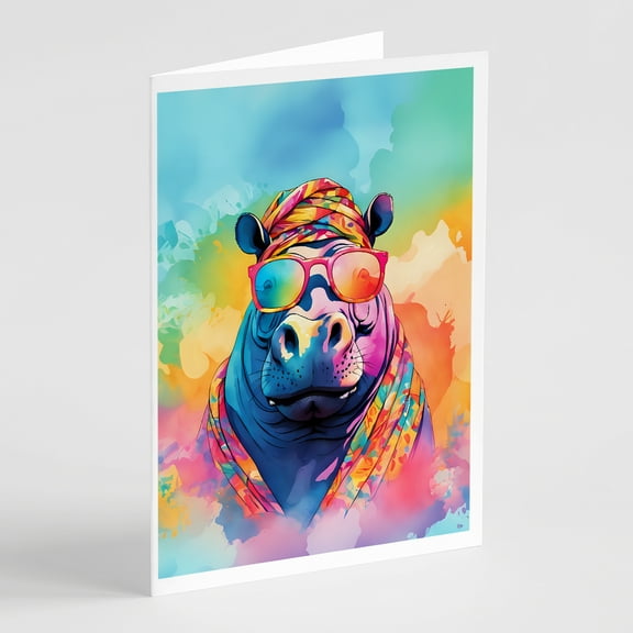 Hippie Animal Hippopotamus Greeting Cards Pack of 8 7 in x 5 in