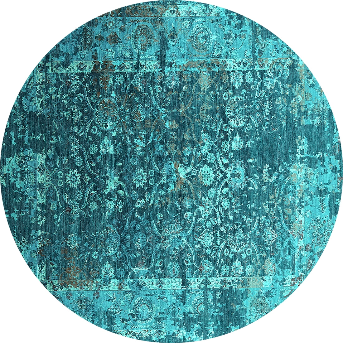 Ahgly Company Indoor Round Oriental Turquoise Blue Industrial Area Rugs ...