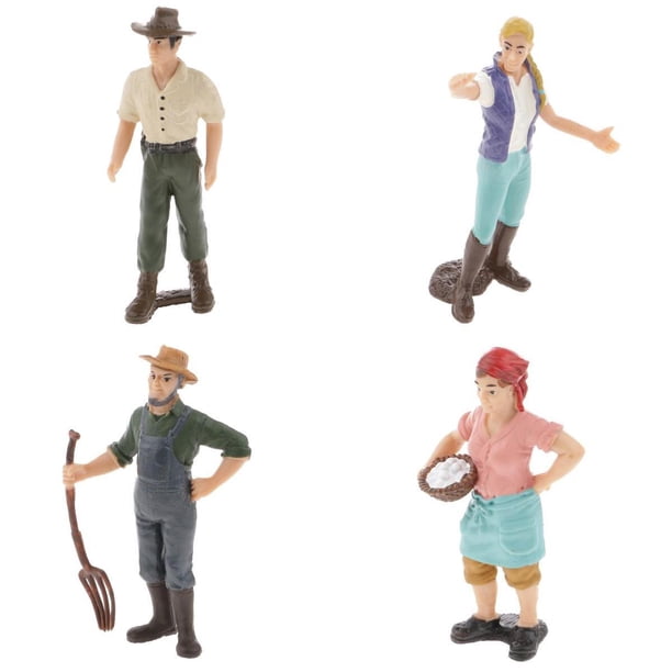 4 x Juguete de Colección Figuril Modelo de Acción de Femenina Masculina Personas Realistas Sunnimix Figura de acción del granjero