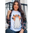thumbnail image 5 of Women's White Halloween Graphic Crewneck T-Shirt - GHOST HIM Bat Design | [ZhiHiMeRi] | (US 20-22)2XL, 5 of 8