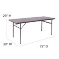 thumbnail image 2 of 30''W x 72''L Bi-Fold Brown Wood Grain Plastic Folding Table with Carrying Handle, 2 of 9