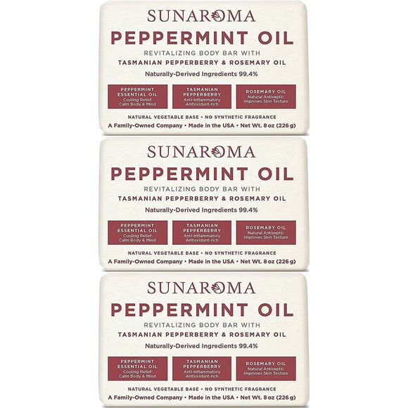 Sunaroma Jabón en barra corporal con aceite de menta y romero, 8 onzas (paquete de 3)