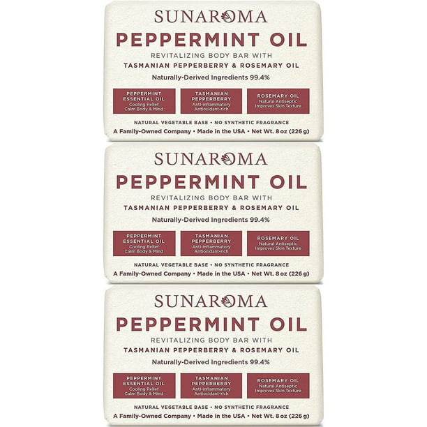 Sunaroma Jabón en barra corporal con aceite de menta y romero, 8 onzas (paquete de 3)
