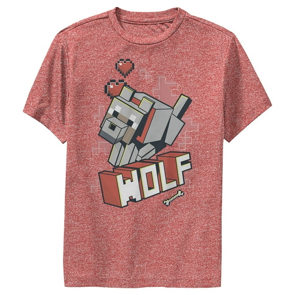 Boy's Minecraft Wolf Performance Graphic Tee Red Heather Small