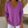 thumbnail image 2 of Feancey Womens Plus Size Cotton Sweaters Fall Trendy Striped Knitted Tops Loose Fit Casual Long Sleeve V Neck Sweater Soft Knit Jumpers Purple L, 2 of 7