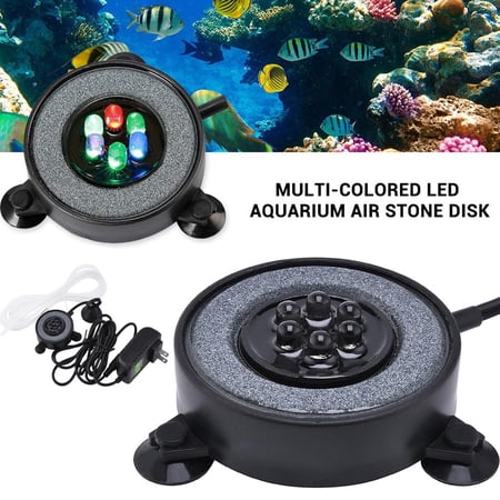 Rosnek Multi-Colored Aquarium Bubble Light RGB LED Fish Tank Bubbler Light Aquarium Air Stone Disk With Auto Color Changing Round