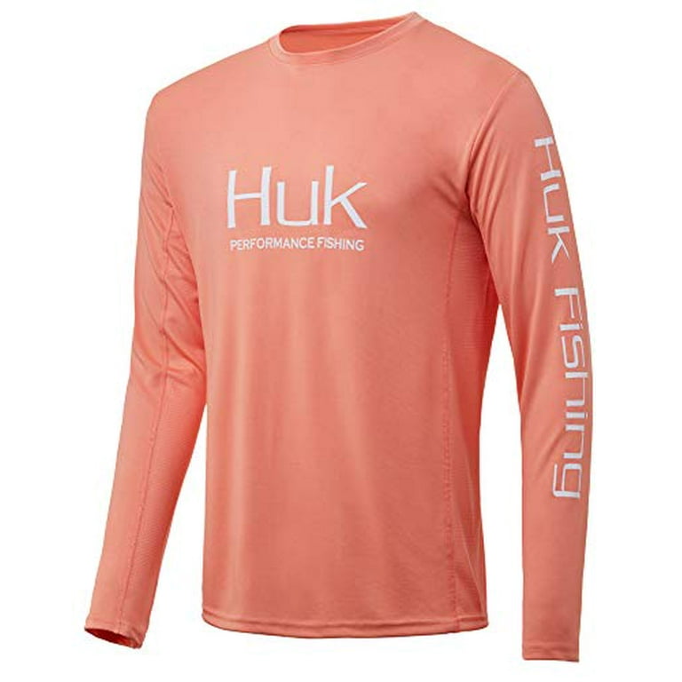 Huk Men's Icon X Long Sleeve Fishing Shirt with Sun Protection, Peach Pink,  Large