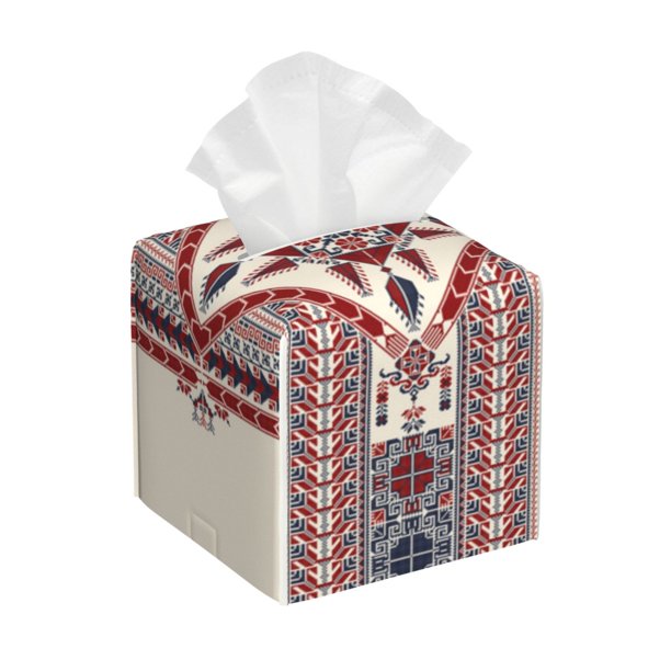 Balery Fashion Tatreez Porta Pañuelos de Cuero con Estampado – Funda Moderna Cuadrada para Caja de Pañuelos, Dispensador 5x5x5''