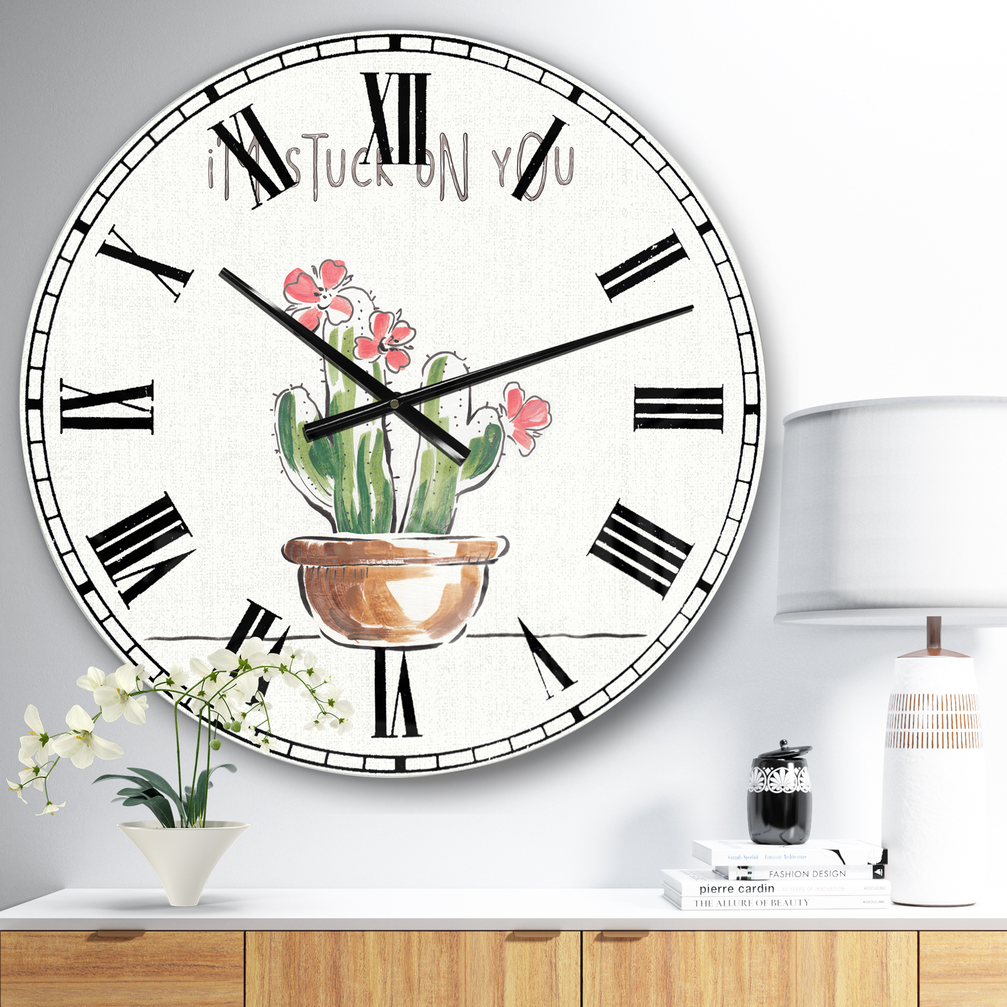 Designart Desert Botanical Bloom II 23" x 23" Analog Round Farmhouse Wall Clock, CLM30895-C23