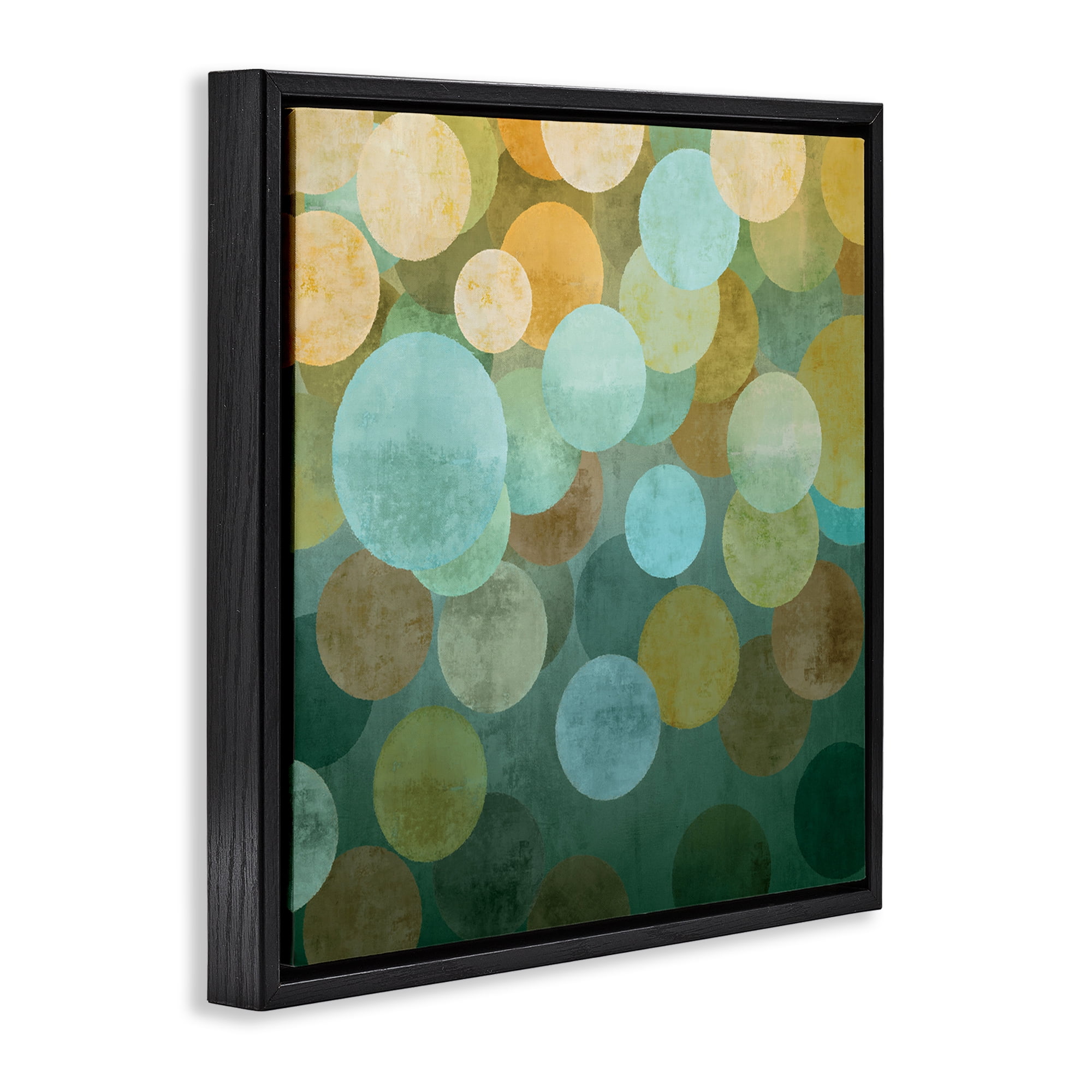 Stupell Industries Layered Green Circles Abstract Painting Black Floater Framed Canvas Art Print Wall Art, 18 x 18