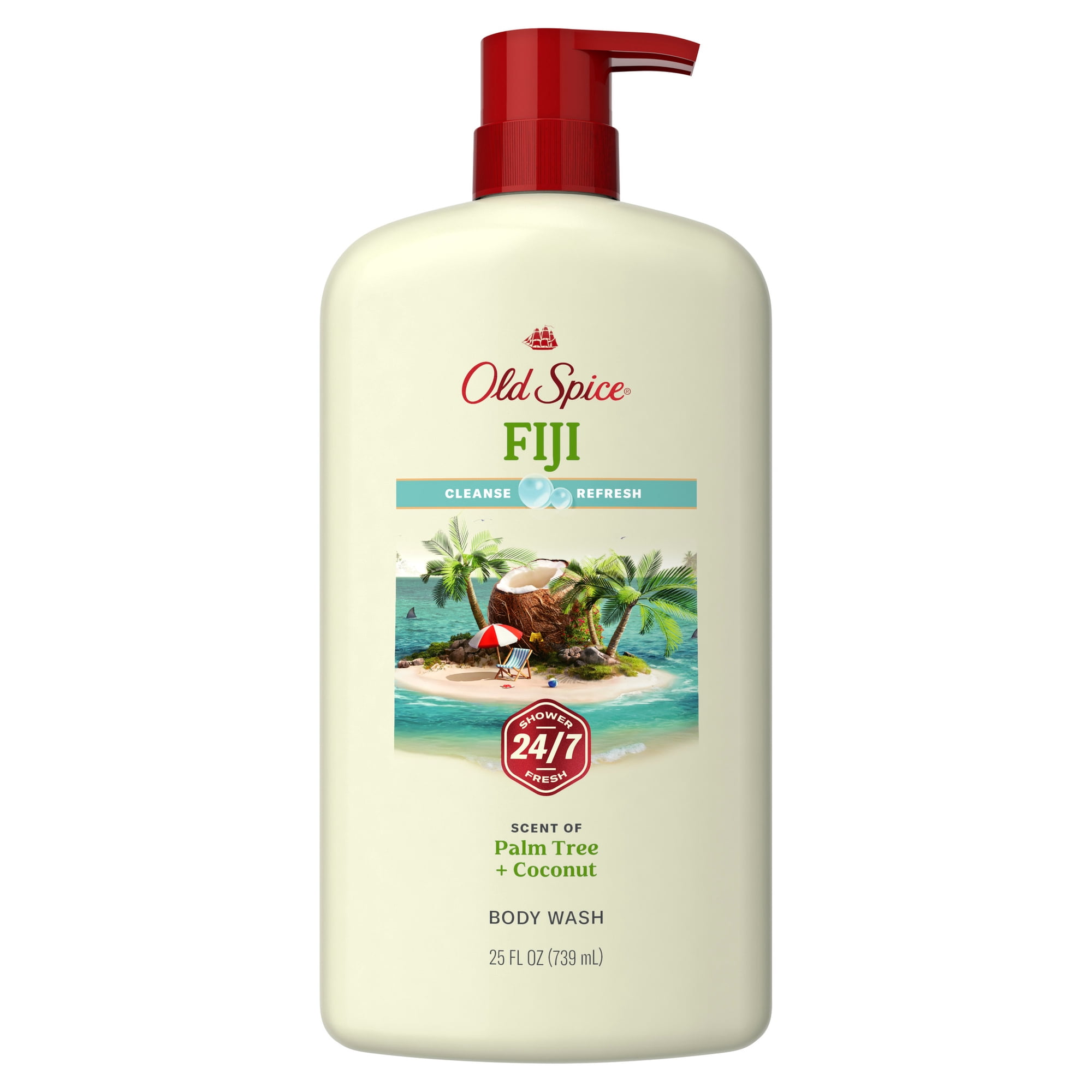 Old Spice Men's Body Wash, 24/7 Shower Fresh, Fiji with Palm Tree Scent, 25 fl oz