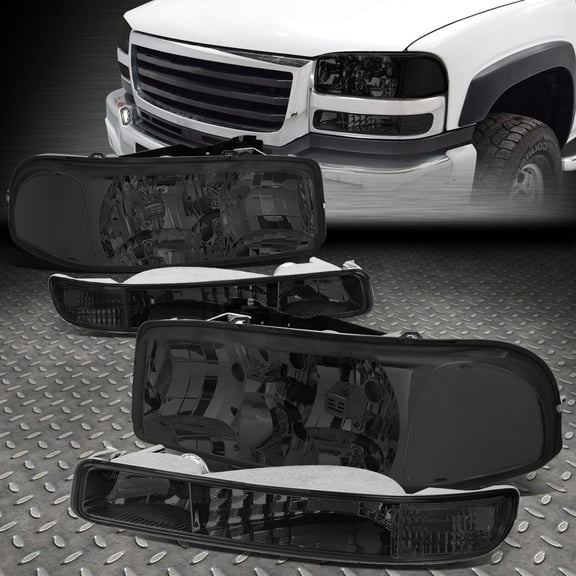 NUVISION for 99-07 GMC Sierra Yukon XL Smoked Lens Clear Corner Headlight Bumper Lamps