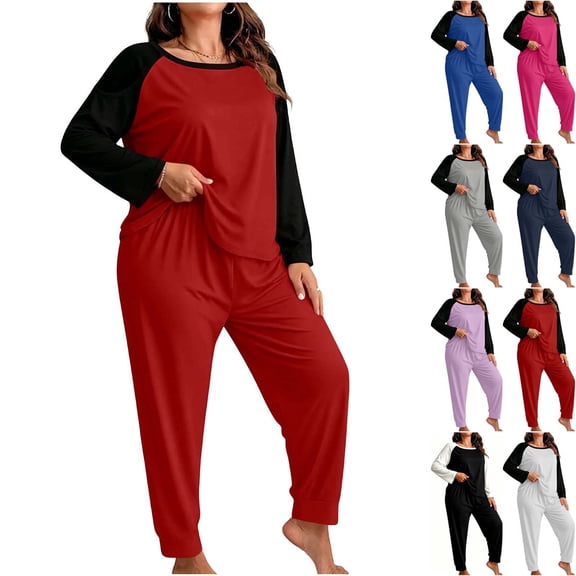 POROPL Pajamas for Women Plus Size,Long Sleeve Sleepwear Top with Jogger Pants Sizes XL-5X