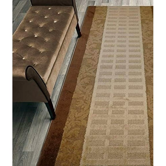 Cut Hallway Runner Rug, Slip Resistant, 31 Inch Wide X Your Choice Of Length, Leaves Brown, 31 Inch X 26 Feet
