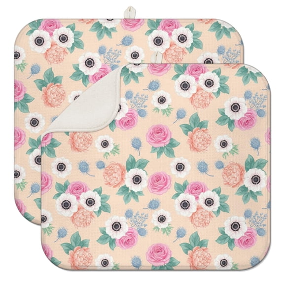 Pioneer Flower Floral Print Pattern Kitchen Dish Drying Mat 1 Pack, Ultra Absorbent Microfiber Drainer Mat, 16"x18"
