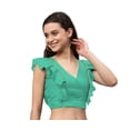 thumbnail image 1 of eloria Women Ruffle Sleeveless&nbsp; Saree Blouse V Neck Summer Casual Sari Top Color : Paris Green, SIZE : 32, 1 of 5