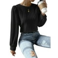 thumbnail image 3 of Women'S Long Sleeve Scoop Neck Pleated Front Fitted Blouse Tops Black S, 3 of 8