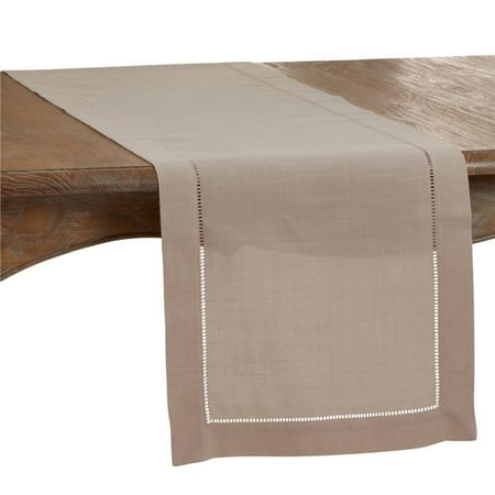 

SARO 16 x 90 in. Oblong Classic Hemstitch Border Table Runner Tan