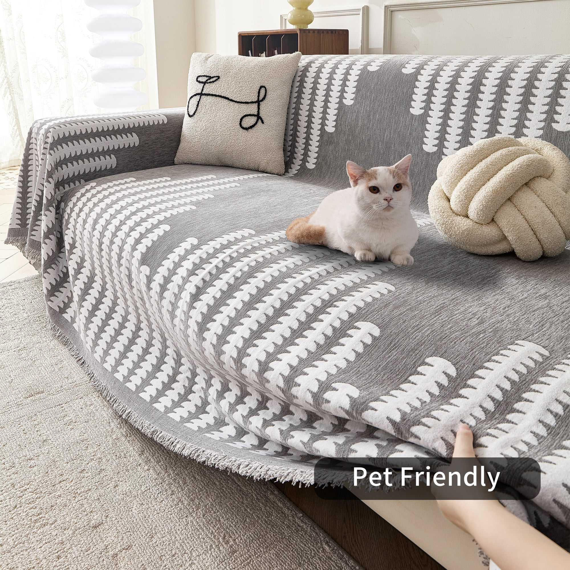Smuge Sofa Cover, Couch Cover Protector Slipcover L Shape 3 Cushion Sofa Towel Sectional Throw Sofa Covers for Dogs Cats Home Decor(71"x 150", Gray White)