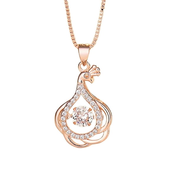 Guodhu Rose Gold Peacock Necklace for Women Pendant Fashion Necklace Clavicle Chain Necklace Crystal Necklace Birthday Gifts for Women