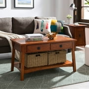 Leick Home 10055-RS Mission Coffee Table for Living Room, Two Drawers and Shelf, Made with Solid Wood, Russet Finish