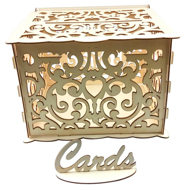 Caja de almacenamiento de regalo para tarjetas de boda ahuecadas de madera DIY, suministros para fiestas (JM01776) Likrtyny Para estrenar