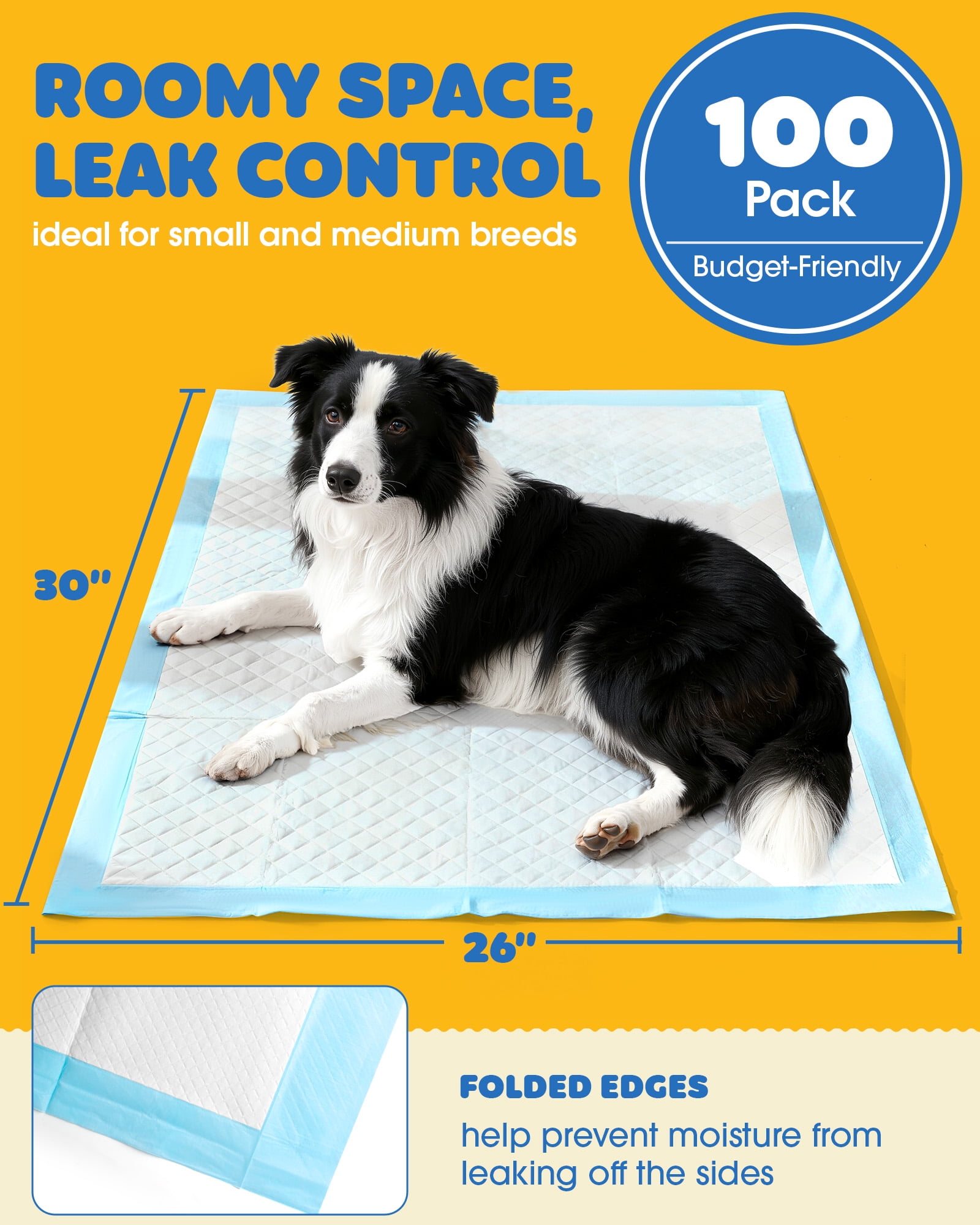Powools Puppy Pads, Medium 26" x 30", 100 Count, 6-Layer Pee Pads for Dogs with Extra Absorbent