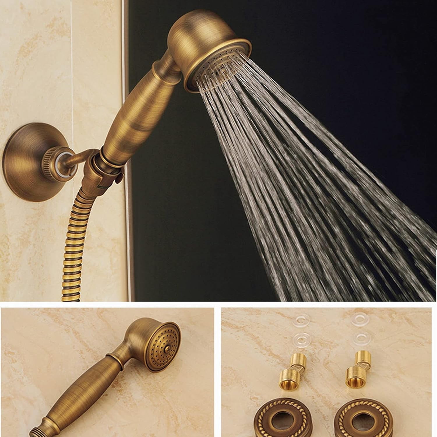 Single Function Tub Faucet Set with Handheld Shower, Wall Mounted Double Cross Handles Bathtub Faucet Easy to Use Brass Tub Filler Faucet,C