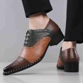 thumbnail image 6 of Men's Vintage Color-Block Brogue Dress Shoes - Embossed Wingtip Oxfords with Embossed Texture for Business & Block Heel, 6 of 6