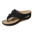 thumbnail image 5 of Rokment Women's Flower Orthopedic Wedge Flip Flops Boho Beach Summer Comfortable Leather Platform Thong Slip on Walking Sandals Fashion Casual Floral Chunky Mid Heel Dress Slides Black Size 6, 5 of 7