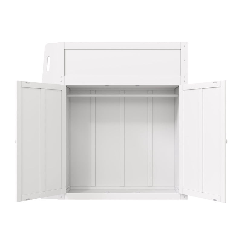 Euroco Wood Full Size Loft Bed with Desk and Wardrobe, High Loft with LED Light and USB Ports, White