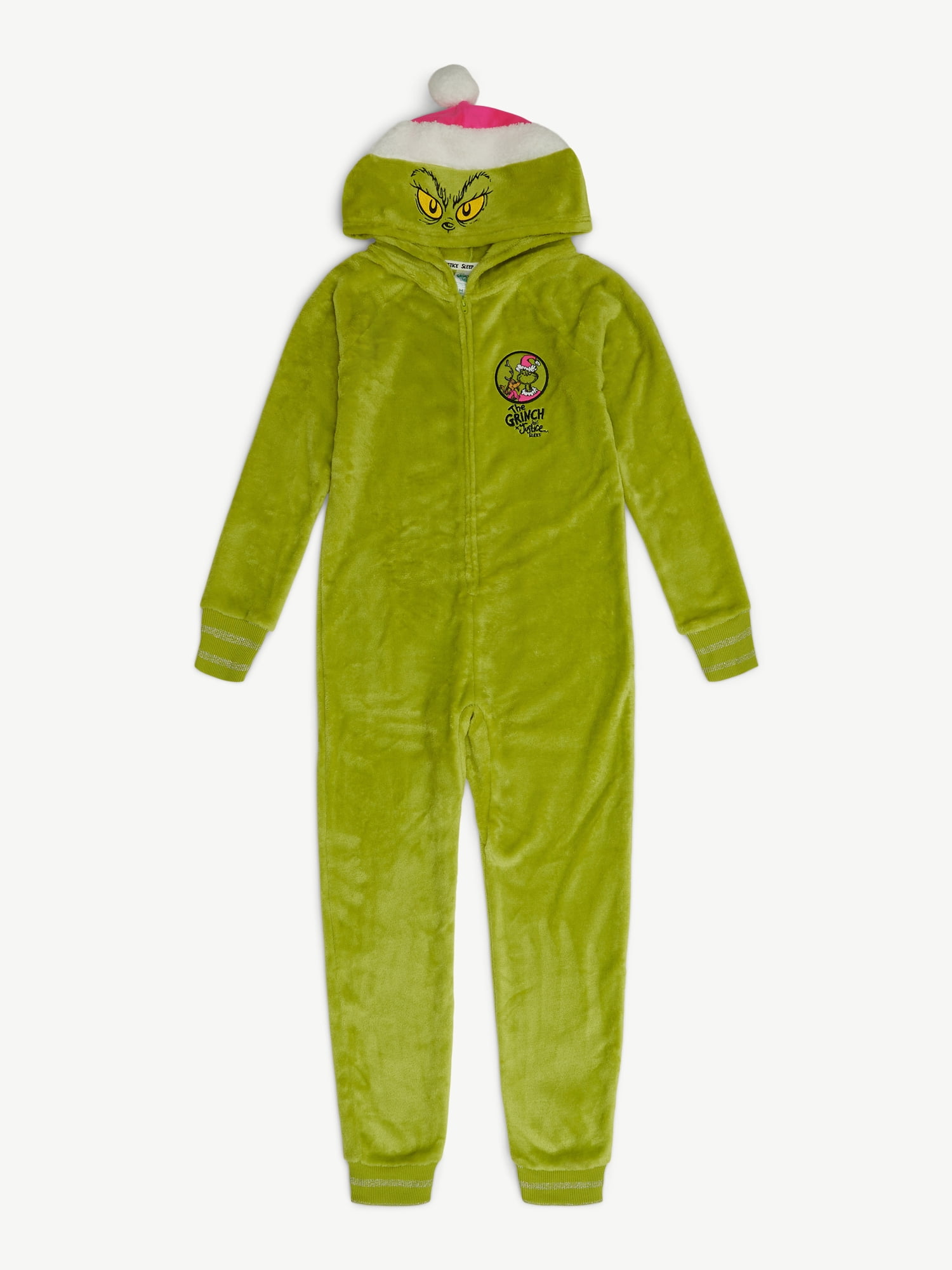 Justice x Grinch Girls Long Sleeve Sleep Union Suit, One-Piece, Sizes 4-18