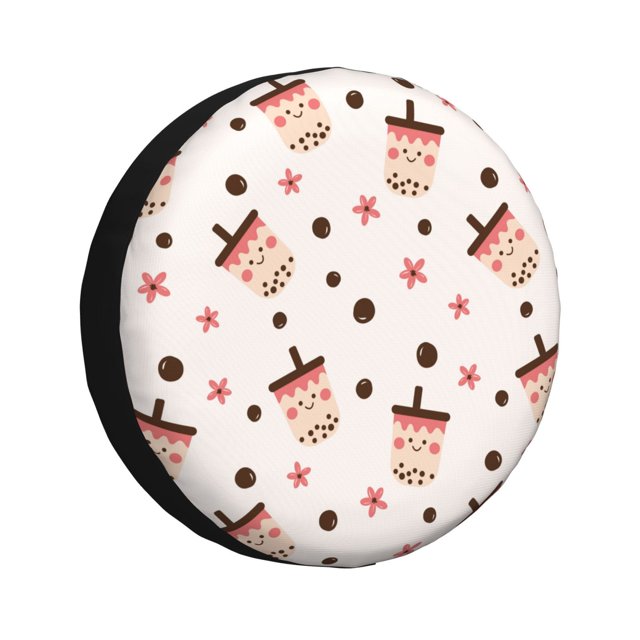 Fotbe Milk Tea Funda de Llanta de Repuesto con Estampado, Engrosada, Ajuste Universal para Jeep, Remolque, RV, SUV, Camión-15 inch