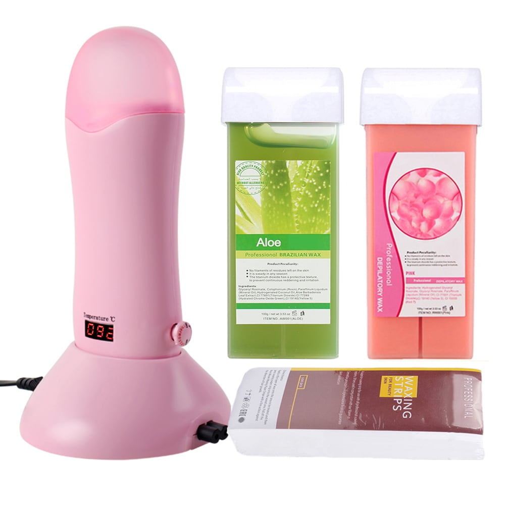 iMeshbean Depilatory Roll on Wax Heater Roller Warmer Cartridge Strips Hair Removal Kit with Rose & Aloe Wax Cartridge Refill & 100 Paper