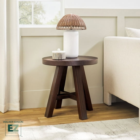 Walker Edison Modern Farmhouse Easy Assembly Wood Round Side Table Espresso