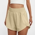 thumbnail image 2 of Olyvenn Women's Athletic Shorts High Waisted Running Solid Shorts with Zip Pocket Side Split Short Gym Elastic Workout Pants Beige S, 2 of 7