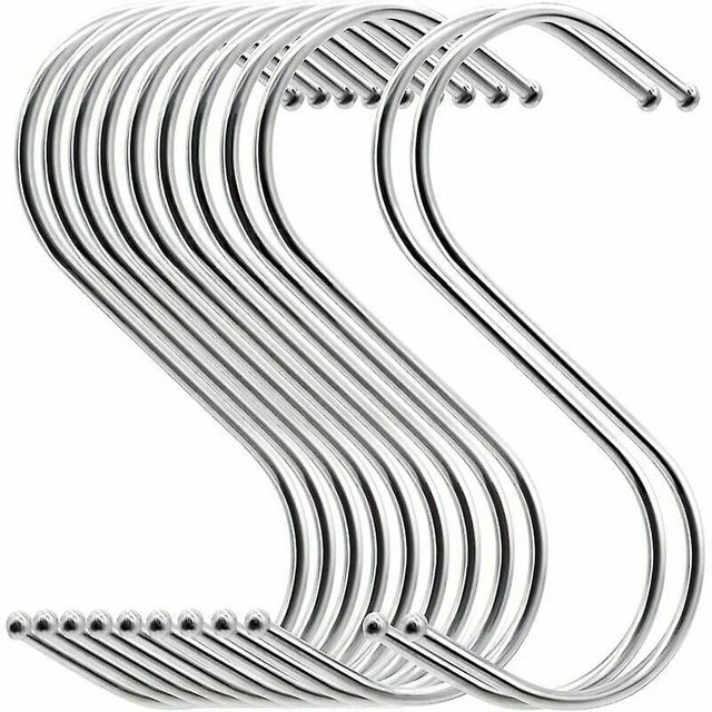 Ganchos en S (20 piezas), ganchos metálicos multifunción para cocina, baño, dormitorio, oficina, jardín (plateado) (mediano)